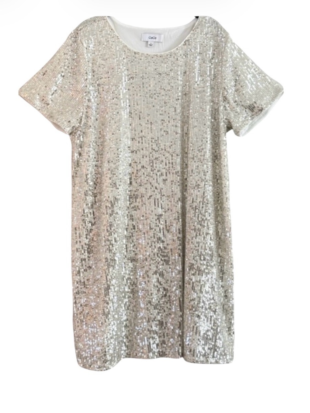 CeCe Silver Sequin Shift Mini Dress Short Sleeve Luxe Lined XL